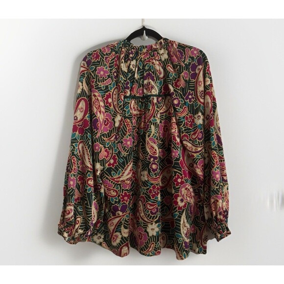 Umgee Top Paisley Blouse Button Front Ruffle Balloon Sleeve Womens Size Large - Picture 3 of 14